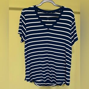 GAP Blue and White Striped V-Neck Tee